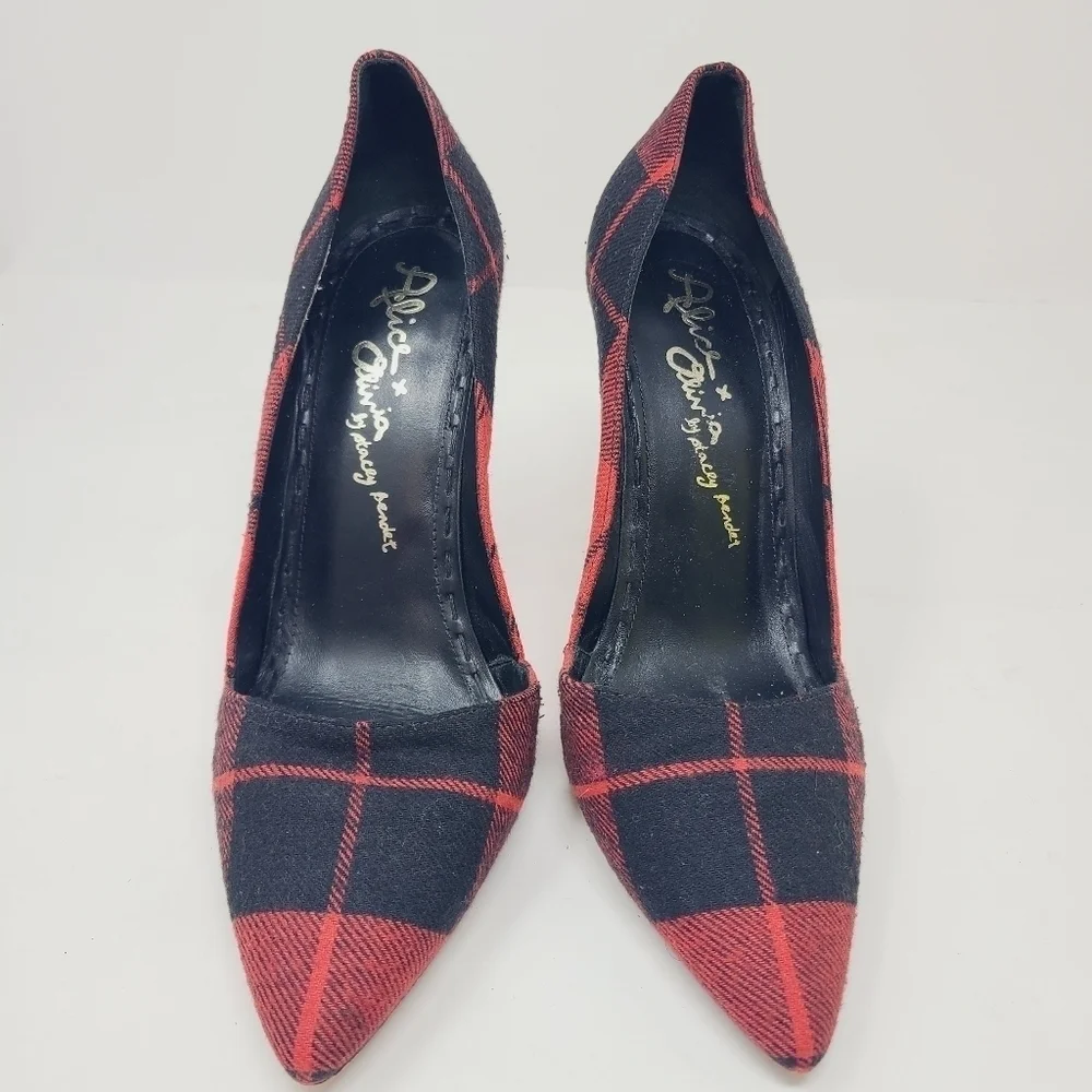 Alice & Olivia | Chic Red and Black Plaid Pattern Heels (Italian Size 39.5)